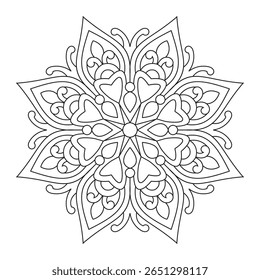 Combine folhas e flores para desenhar uma mandala folhosa fácil. Tutorial para iniciantes para um design de mandala floral equilibrado e bonito para colorir e decorar
