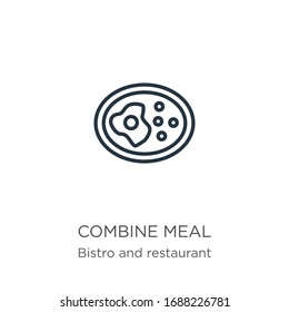 Kombinieren Sie das Symbol Essen. Dünne, lineare Kombination der Konturen von Mahlzeiten Symbol einzeln auf weißem Hintergrund aus Bistro- und Restaurantkollektion. Vektorillustration der Linie, Symbol für Web und Mobilfunk