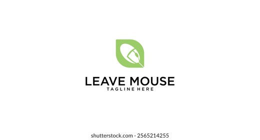 Combine mouse and leave logo design with unique concept premium vector