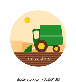 Combine reaps grain vector logo design. Harvesting, agriculture. Farm. Flat design vector illustration