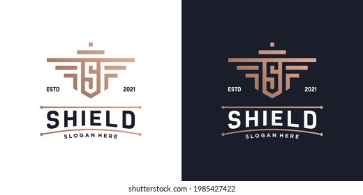 Combine shield with initial S monogram logo template. Luxury badge logo security, safety and protection.