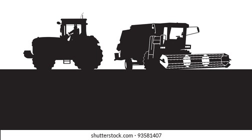 combine and a tractor silhouette