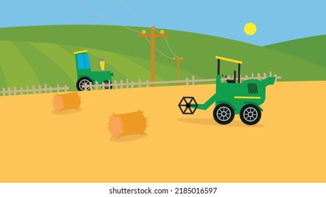 Combine and tractor work in the field