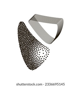 Símbolo retro monocromo triangular abstracto deformado combinado con líneas y puntos textura ilustración vectorial