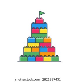 Combined Efforts showcase a creative tower built from colorful plastic blocks, captured in a clean studio view to represent playful construction.