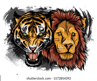 Combined faces of lion and tiger. vector illustration