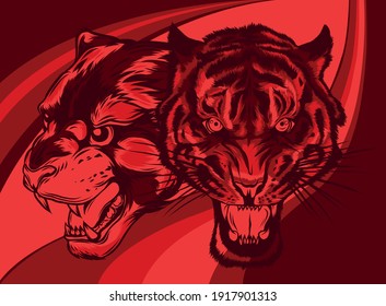 Combined faces of lion and tiger. vector illustration