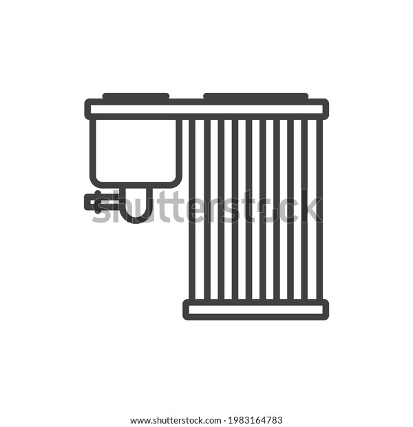 Combined filter icon. A simple line drawing\
of an oil and air filter in one bundle. Isolated vector on pure\
white background.