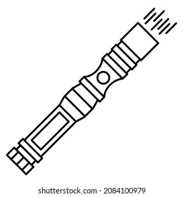 Combined flashlight with two LEDs. Hand-held flashlight for easy search in the dark. A tool for a security guard, a driver, a tourist, a traveler. Vector icon, outline, isolated.  Editable stroke