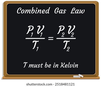 Combined Gas Law on a black chalkboard. Education. Science. Formula. Vector illustration.
