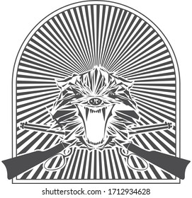 combined grey wolf and guns sticker