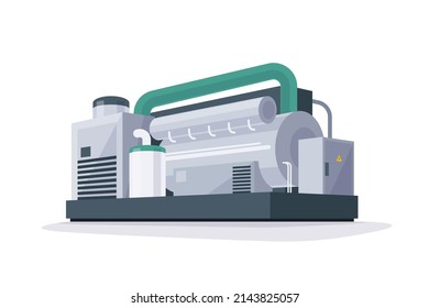 Combined heat and power plant system. Efficient home industry cogeneration unit. Electricity and thermal production for heating and cooling, distributed renewable energy, smart community micro grid.