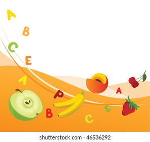 Combined illustration of fruit background with the vitamins