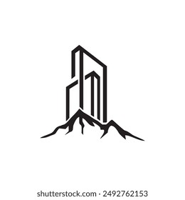 A combined image of a building and a mountain can be used as a logo or icon for a company