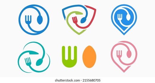 combined knife fork spoon logo icon set. restaurant vector illustration.