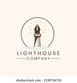 the combined lighthouse and pen logo form a logo for a company
