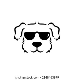 a combined logo illustration of a dog wearing glasses