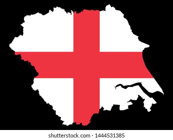 Combined Map and Flag of of the English Region of Yorkshire and the Humber