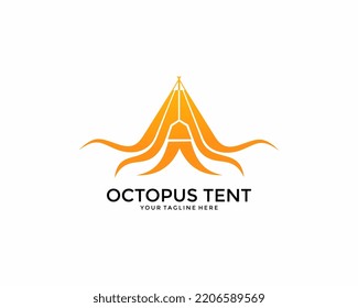 combined octopus and tent vector illustration logo design