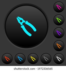 Combined pliers dark push buttons with vivid color icons on dark grey background
