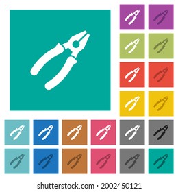 Combined pliers multi colored flat icons on plain square backgrounds. Included white and darker icon variations for hover or active effects.