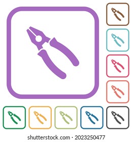 Combined pliers simple icons in color rounded square frames on white background