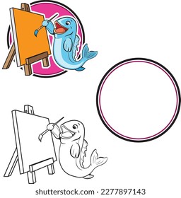 combined symbol, combination of painting and fishing, two symbols in one