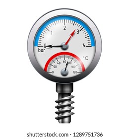 Combined Thermometer Pressure Gauge. Vector illustration.