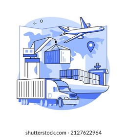 Combined transport abstract concept vector illustration. Intermodal multimodal transport, goods movement, truck delivery, plane shipping, freight train platform, found baggage abstract metaphor.