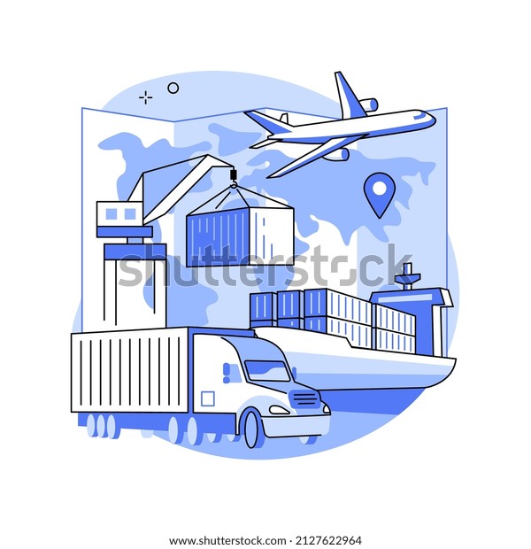 Combined transport abstract concept vector\
illustration. Intermodal multimodal transport, goods movement,\
truck delivery, plane shipping, freight train platform, found\
baggage abstract\
metaphor.