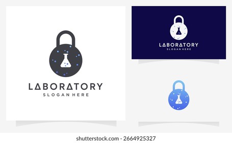 Vector combinado de los símbolos de candado y vidrio de laboratorio. Ideas Abstractas ciencia y seguridad diseño de logotipos gráficos.	
