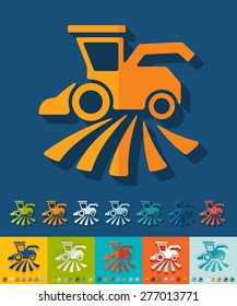 combine-harvester icon in flat design with long shadows. Vector illustration