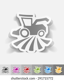 combine-harvester paper sticker with shadow. Vector illustration