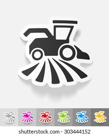 combine-harvester paper sticker with shadow. Vector illustration