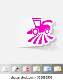 combine-harvester paper sticker with shadow. Vector illustration