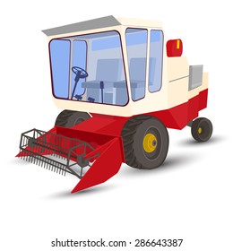 combineharvester, vector, white background, red and white, transparent windows