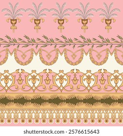 Combines bold Border designs with geometric shapes like circles, rectangles, or checkered 