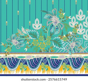 Combines bold Border designs with geometric shapes like circles, rectangles, or checkered 