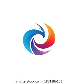 combines circle shapes and eagles with full colors into one unique and interesting concept 