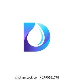 combines the letter D with water drops into one unique and interesting concept