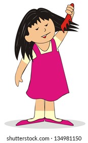 combing the girl, vector single icon