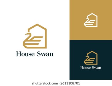 Combining house and swan elements for real estate and home beauty logo design