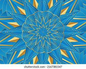 Combinar líneas y formas geométricas para crear una forma hermosa con un énfasis en los tonos azul y oro.