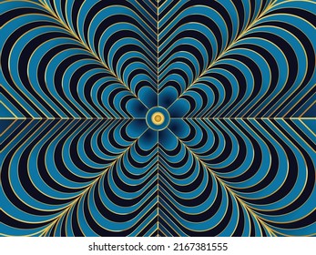 Combining lines and geometric shapes together to create a beautiful shape with an emphasis on blue and gold tones.