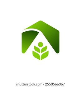 Combinando la belleza natural de una hoja con la estructura de una casa, este logotipo simboliza la vida ecológica, la comodidad y una conexión con la naturaleza.