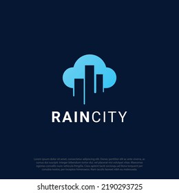 combining rain cloud city building and rain as rain city negative space logo vector