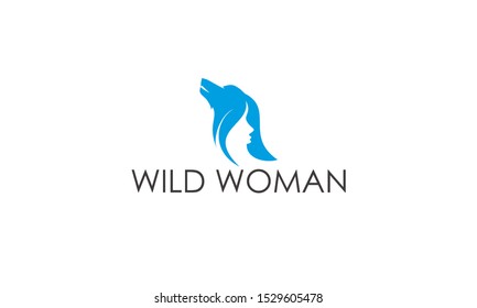 combining a wolf with a woman icon vector