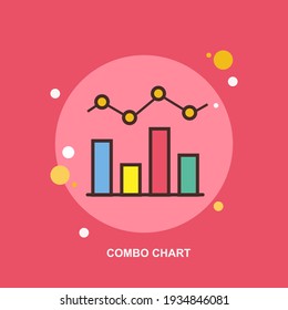 combo bar graph and line graph chart with red blue yellow green flat concept design