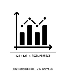 Combo chart black glyph icon. Sales performance. Economic report. Project progress. Survey analysis. Data analytics. Silhouette symbol on white space. Solid pictogram. Vector isolated illustration