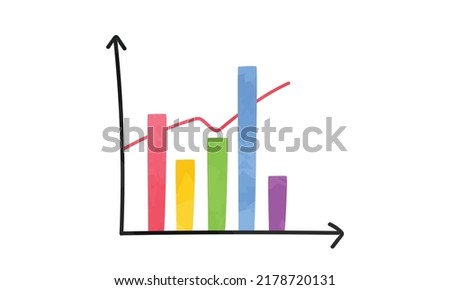 Combo chart clipart. Simple combo graph watercolor style vector illustration. Minimalist combo chart with line and columns diagram cartoon hand drawn doodle style. Business concept drawing